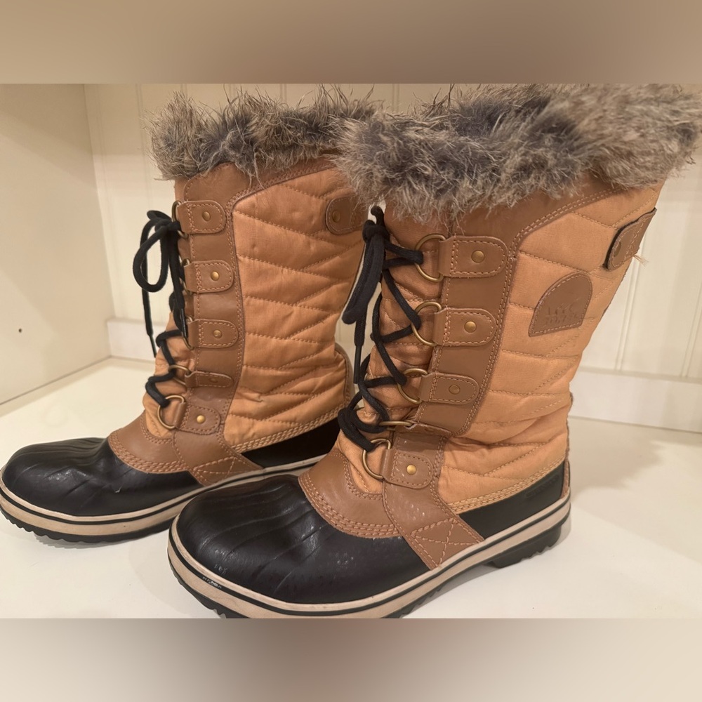 Sorel Tofino II Tall Winter Duck Boots Faux Fur Tan Size 9